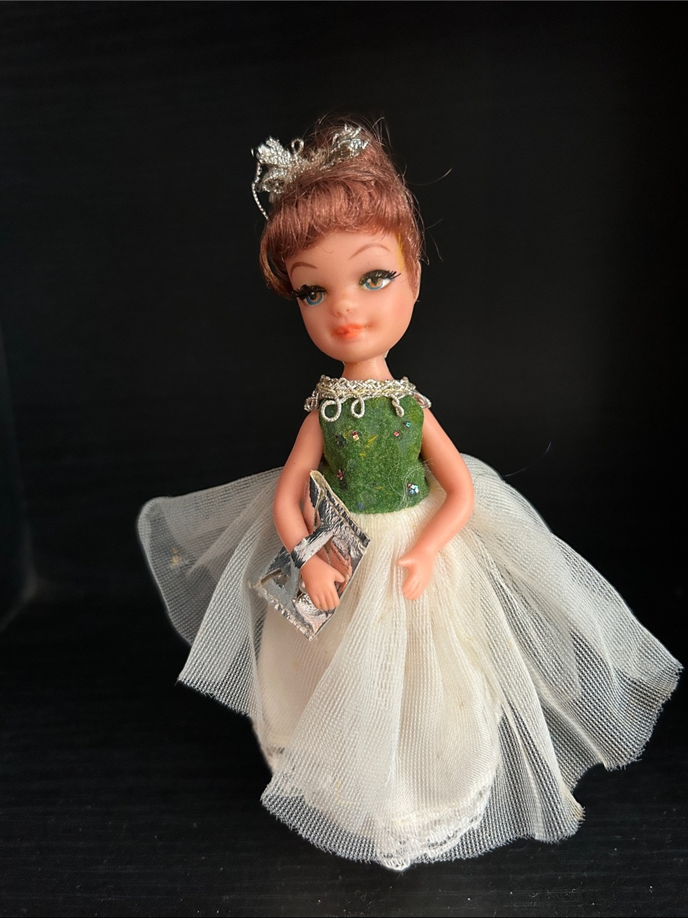 Uneeda 1967 Tiny Teen Doll “Date Time” 5” tall She comes w/Stand, Shoes,Purse